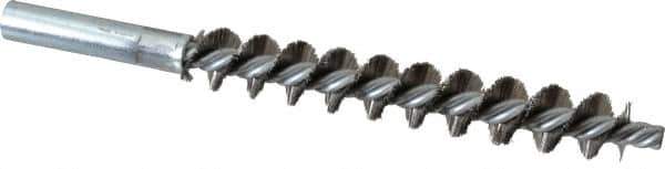 Schaefer Brush - 4" Brush Length, 5/8" Diam, Double Stem, Single Spiral Tube Brush - 6-1/4" Long, Stainless Steel, 12-24 Female Connection - Industrial Tool & Supply