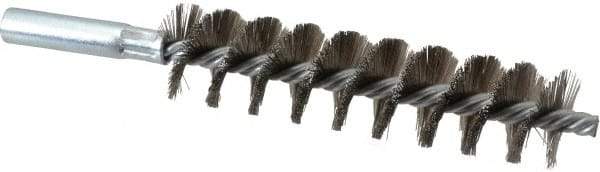 Schaefer Brush - 4" Brush Length, 1" Diam, Double Stem, Single Spiral Tube Brush - 6-1/4" Long, Stainless Steel, 12-24 Female Connection - Industrial Tool & Supply