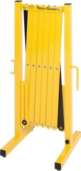 Made in USA - 37" High Folding Barricade - Aluminum & Steel Frame, Safety Yellow/Black - Industrial Tool & Supply