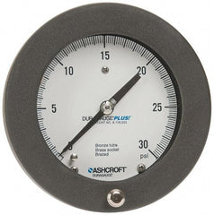 Ashcroft - 4-1/2" Dial, 1/4 Thread, 0-30 Scale Range, Pressure Gauge - Center Back Connection Mount, Accurate to 0.5% of Scale - Industrial Tool & Supply