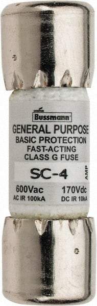 Cooper Bussmann - 170 VDC, 600 VAC, 4 Amp, Time Delay Size Rejecting/NonRejecting Fuse - Fuse Holder Mount, 1-5/16" OAL, 10 at DC, 100 at AC (RMS) kA Rating, 13/32" Diam - Industrial Tool & Supply