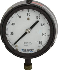 Ashcroft - 4-1/2" Dial, 1/2 Thread, 0-160 Scale Range, Pressure Gauge - Lower Connection, Rear Flange Connection Mount, Accurate to 0.5% of Scale - Industrial Tool & Supply