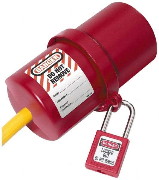 NMC - Plastic Plug Lockout - 3" Plug Size, 3/4 Max Cord Diam, 6" Lockout Length, 1 Padlock - Industrial Tool & Supply