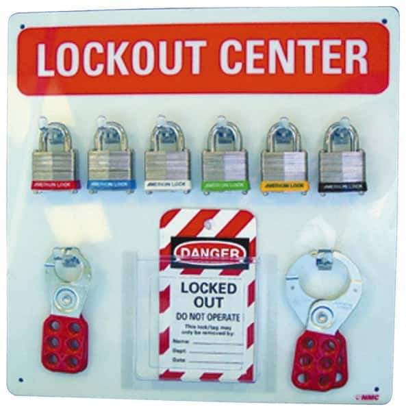 NMC - 1 Piece, Empty Plexiglass Lockout Cabinet - 14 Inch Wide x 14 Inch High, Red and White - Industrial Tool & Supply