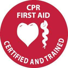 NMC - CPR First Aid Certified and Trained, Hard Hat Label - White on Red, 2" Thick, For Accident Prevention - Industrial Tool & Supply