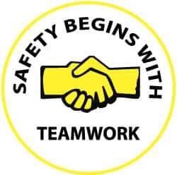 NMC - Safety Begins with Teamwork, Hard Hat Label - Yellow & Black on White, 2" Thick, For Accident Prevention - Industrial Tool & Supply