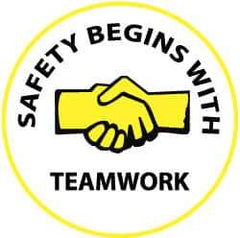 NMC - Safety Begins with Teamwork, Hard Hat Label - Yellow & Black on White, 2" Thick, For Accident Prevention - Industrial Tool & Supply
