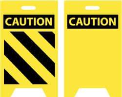 NMC - Caution - Black Diagonal Lines, Caution - Blank No Legend, 12" Wide x 20" High, Plastic Floor Sign - A-Frame, Black on Yellow, For Accident Prevention - Industrial Tool & Supply
