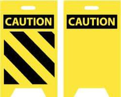 NMC - Caution - Black Diagonal Lines, Caution - Blank No Legend, 12" Wide x 20" High, Plastic Floor Sign - A-Frame, Black on Yellow, For Accident Prevention - Industrial Tool & Supply
