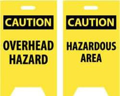 NMC - Caution - Overhead Hazard, Caution - Hazardous Area, 12" Wide x 20" High, Plastic Floor Sign - A-Frame, Black on Yellow, For Hazardous Materials - Industrial Tool & Supply