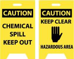 NMC - Caution - Chemical Spill - Keep Out, Caution - Keep Clear - Hazardous Area, 12" Wide x 20" High, Plastic Floor Sign - A-Frame, Black on Yellow, For Hazardous Materials - Industrial Tool & Supply