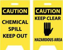 NMC - Caution - Chemical Spill - Keep Out, Caution - Keep Clear - Hazardous Area, 12" Wide x 20" High, Plastic Floor Sign - A-Frame, Black on Yellow, For Hazardous Materials - Industrial Tool & Supply