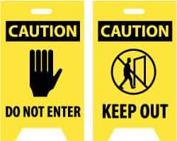 NMC - Caution - Do Not Enter, Caution - Keep Out, 12" Wide x 20" High, Plastic Floor Sign - A-Frame, Black on Yellow, For Security & Admittance - Industrial Tool & Supply