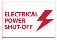 NMC - Accident Prevention Label - Legend: Electrical Power Shut-off, English, Red on White, 5" Long x 3" High, Sign Muscle Finish - Industrial Tool & Supply