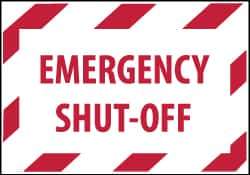 NMC - Accident Prevention Label - Legend: Emergency Shut-Off, English, Red on White, 5" Long x 3" High, Sign Muscle Finish - Industrial Tool & Supply