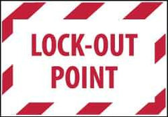 NMC - Accident Prevention Label - Legend: Lock-Out Point, English, Red on White, 5" Long x 3" High, Sign Muscle Finish - Industrial Tool & Supply
