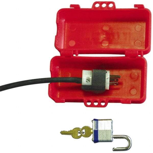 NMC - Plastic Plug Lockout - 220/550 Volt, 3" Plug Size, 1 Max Cord Diam, 6-3/4" Lockout Length, 1 Padlock - Industrial Tool & Supply
