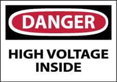 NMC - Accident Prevention Label, Header: DANGER - Legend: Danger - High Voltage Inside, English, Red, Black & White, 5" Long x 3" High, Sign Muscle Finish - Industrial Tool & Supply