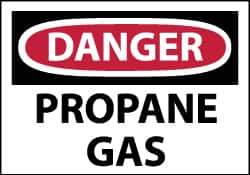 NMC - Hazardous Materials Label, Header: DANGER - Legend: Danger - Propane Gas, English, Red, Black & White, 5" Long x 3" High, Sign Muscle Finish - Industrial Tool & Supply