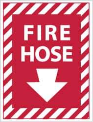 NMC - Fire Hose, Pressure Sensitive Vinyl Fire Sign - 9" Wide x 12" High - Industrial Tool & Supply