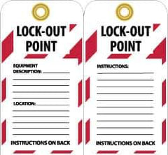 NMC - 3" High x 6" Long, LOCK-OUT POINT, English Safety & Facility Lockout Tag - Tag Header: Notice, 2 Sides, Black, Red & White Unrippable Vinyl - Industrial Tool & Supply