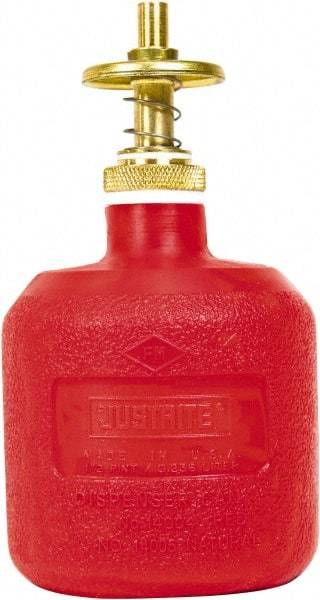 Justrite - 8 oz Brass Spill Proof Can - 5-1/2" High x 11-3/4" Diam, Red - Industrial Tool & Supply