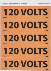 NMC - Electrical Markers Label - Legend: 120 Volts, English, Black & Orange, 4-1/2" Long x 1-1/8" High, Sign Muscle Finish - Industrial Tool & Supply