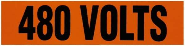 NMC - Electrical Markers Label - Legend: 480 Volts, English, Black & Orange, 4-1/2" Long x 1-1/8" High, Sign Muscle Finish - Industrial Tool & Supply
