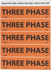 NMC - Electrical Markers Label - Legend: Three Phase, English, Black & Orange, 4-1/2" Long x 1-1/8" High, Sign Muscle Finish - Industrial Tool & Supply