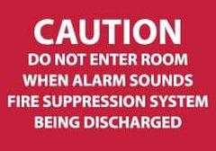 NMC - Caution - Do Not Enter Room When Alarm Sounds - Fire Suppression System Being Discharged, Plastic Fire Sign - 10" Wide x 7" High - Industrial Tool & Supply