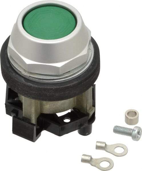 Eaton Cutler-Hammer - 30-1/2mm Mount Hole, Flush, Pushbutton Switch Only - Round, Green Pushbutton, Nonilluminated, Momentary (MO), Corrosion Resistant, Oiltight and Watertight - Industrial Tool & Supply