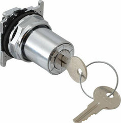 Eaton Cutler-Hammer - 30-1/2mm Mount Hole, 3 Position, Key Operated, Selector Switch Only - Silver, Maintained (MA) - Industrial Tool & Supply