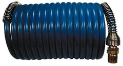 Coilhose Pneumatics - 1/4" ID, 1/4 Thread, 12' Long, Blue Nylon Coiled & Self Storing Hose - 220 Max psi, Male Swivel x Male Swivel - Industrial Tool & Supply