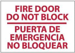NMC - Fire Door - Do Not Block, Plastic Fire Sign - 14" Wide x 10" High, English/Spanish - Industrial Tool & Supply