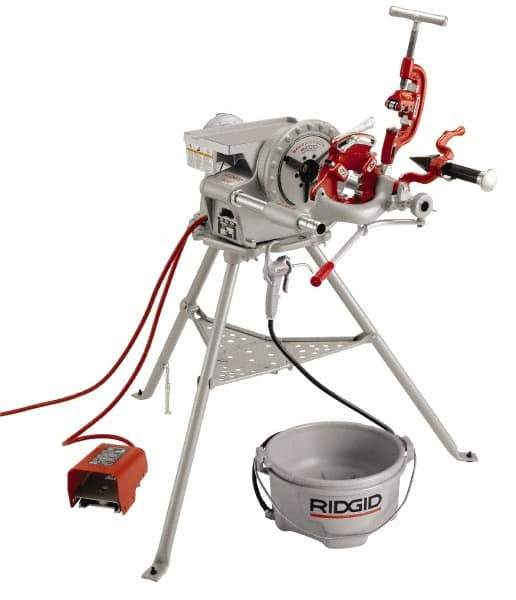 Ridgid - 1/8 to 2 Inch Pipe, 38 RPM Spindle Speed, 1/2 hp, Pipe Threading Machine - Heavy Duty Forward, Off, Reverse with Integral Foot Switch Motor Control, Model 341 Reamer, 115 Volts - Industrial Tool & Supply