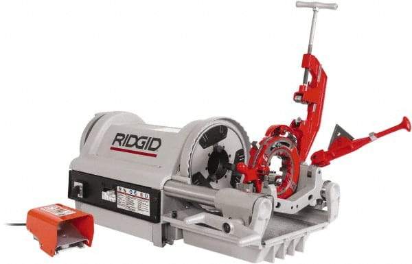 Ridgid - 1/4 to 4 Inch Pipe, 36 RPM Spindle Speed, 1-1/2 hp, Pipe Threading Machine - Heavy Duty Rotary Forward, Off, Reverse with Integral Foot Switch Motor Control, Model 744 Reamer, 120 Volts - Industrial Tool & Supply