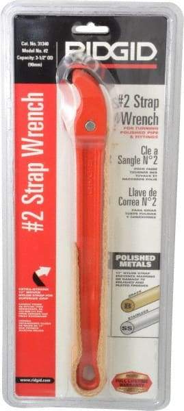 Ridgid - 2" Max Pipe Capacity, 17" Long, Strap Wrench - 3-1/2" Actual OD, 11-3/4" Handle Length - Industrial Tool & Supply