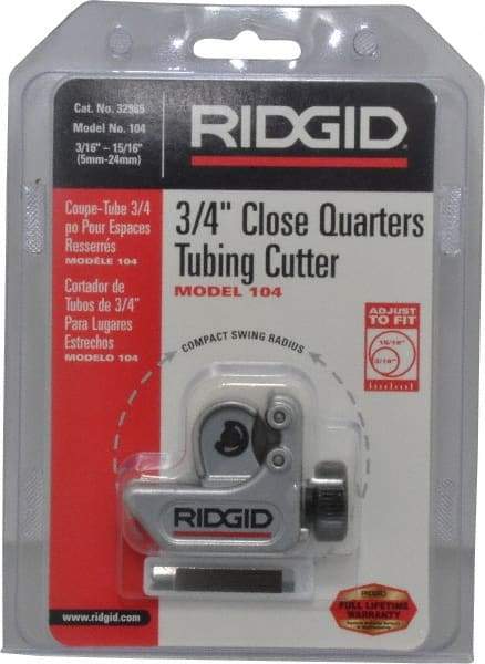 Ridgid - 3/16" to 15/16" Pipe Capacity, Mini Tube Cutter - Cuts Copper, Aluminum, Brass, Plastic - Industrial Tool & Supply