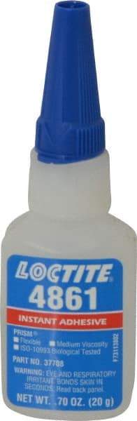 Loctite - 0.70 oz Bottle Clear Instant Adhesive - Series 4861, 20 sec Fixture Time, 24 hr Full Cure Time, Bonds to Metal & Plastic - Industrial Tool & Supply