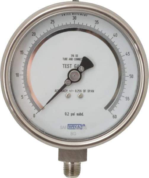 Wika - 4" Dial, 1/4 Thread, 0-300 Scale Range, Pressure Gauge - Lower Connection Mount, Accurate to 0.25% of Scale - Industrial Tool & Supply