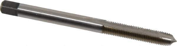 Made in USA - #10-40 UNS, 2 Flute, Bright Finish, High Speed Steel Spiral Point Tap - Plug Chamfer, Right Hand Thread, 2-3/8" OAL, 7/8" Thread Length, 0.194" Shank Diam - Exact Industrial Supply