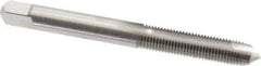 Made in USA - 1/4-32 UNEF, 2 Flute, Bright Finish, High Speed Steel Spiral Point Tap - Plug Chamfer, Right Hand Thread, 2-1/2" OAL, 1" Thread Length, 0.255" Shank Diam - Exact Industrial Supply
