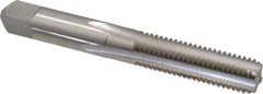 Made in USA - 3/8-18 UNS 4 Flute Bright Finish High Speed Steel Straight Flute Standard Hand Tap - Bottoming, Right Hand Thread, 2-15/16" OAL, 1-1/4" Thread Length, H3 Limit, Oversize - Exact Industrial Supply