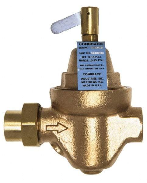 Conbraco - 1/2" Pipe, Solder x Solder End Connection, Bronze Pressure Regulating Valve - Nitrile Seal, 100 psi Inlet Pressure - Industrial Tool & Supply