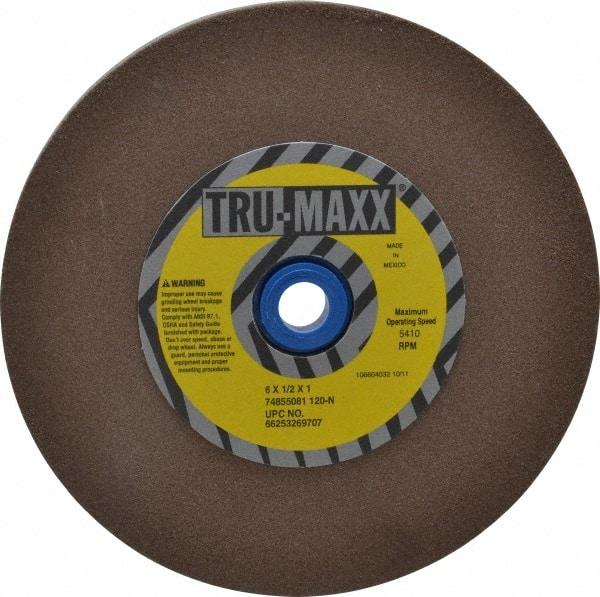 Tru-Maxx - 120 Grit Aluminum Oxide Bench & Pedestal Grinding Wheel - 6" Diam x 1" Hole x 1/2" Thick, 5410 Max RPM, O Hardness, Fine Grade , Vitrified Bond - Industrial Tool & Supply