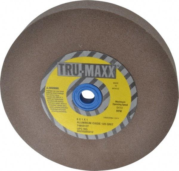 Tru-Maxx - 120 Grit Aluminum Oxide Bench & Pedestal Grinding Wheel - 6" Diam x 1" Hole x 1" Thick, 5410 Max RPM, O Hardness, Fine Grade , Vitrified Bond - Industrial Tool & Supply