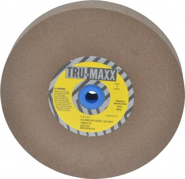 Tru-Maxx - 120 Grit Aluminum Oxide Bench & Pedestal Grinding Wheel - 7" Diam x 1" Hole x 1" Thick, 3600 Max RPM, O Hardness, Fine Grade , Vitrified Bond - Industrial Tool & Supply