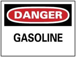 NMC - Hazardous Materials Label, Header: DANGER - Legend: Danger - Gasoline, English, Red, Black & White, 5" Long x 3" High, Sign Muscle Finish - Industrial Tool & Supply