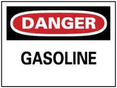 NMC - Hazardous Materials Label, Header: DANGER - Legend: Danger - Gasoline, English, Red, Black & White, 5" Long x 3" High, Sign Muscle Finish - Industrial Tool & Supply