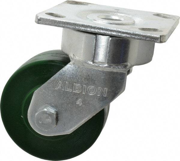 Albion - 4" Diam x 2" Wide x 5-5/8" OAH Top Plate Mount Swivel Caster - Polyurethane, 1,000 Lb Capacity, Precision Sealed Bearing, 4 x 4-1/2" Plate - Industrial Tool & Supply